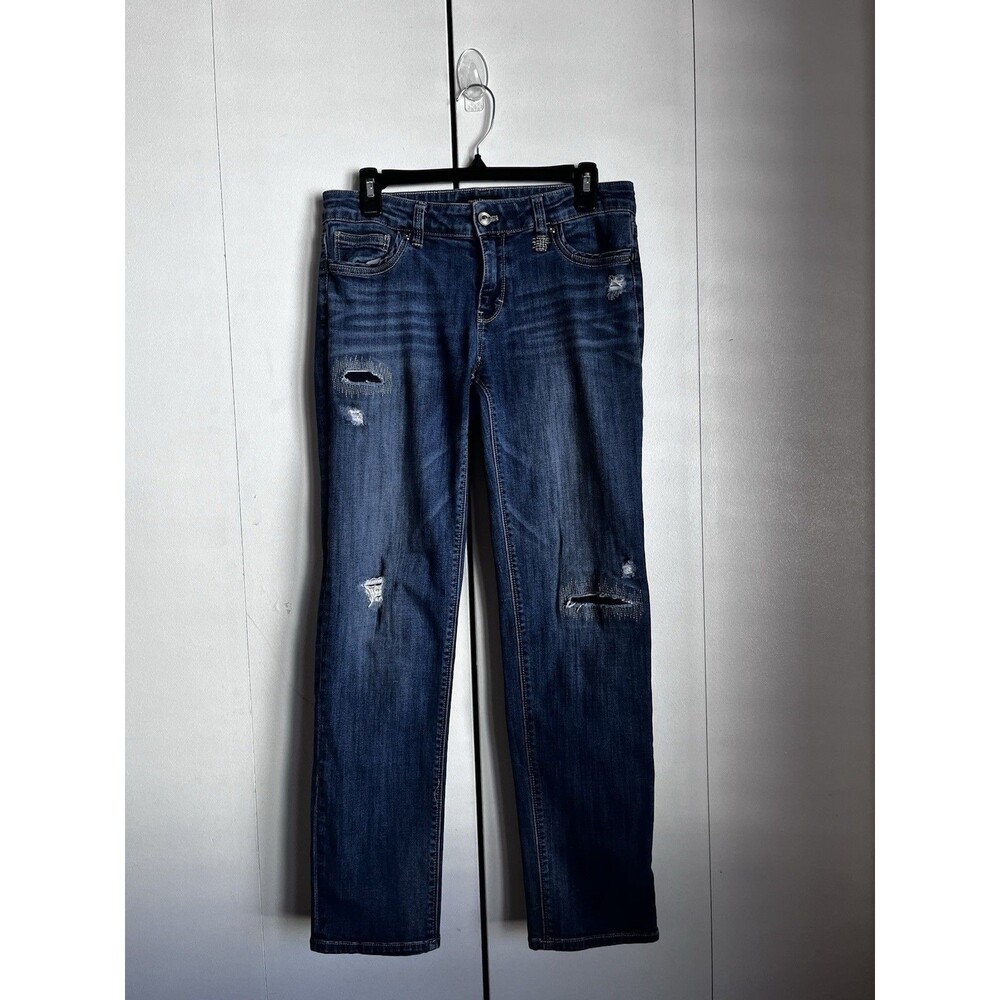 White House Black Market Jeans Women’s 6 Straight Crop Distressed Blue Denim